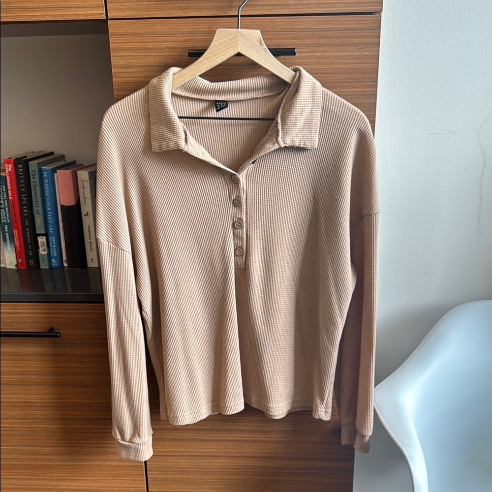 SHEIN Cream Button Down Polo Shirt